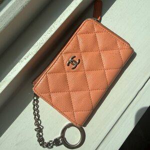 CHANEL Coral Quilted Keychain Pouch